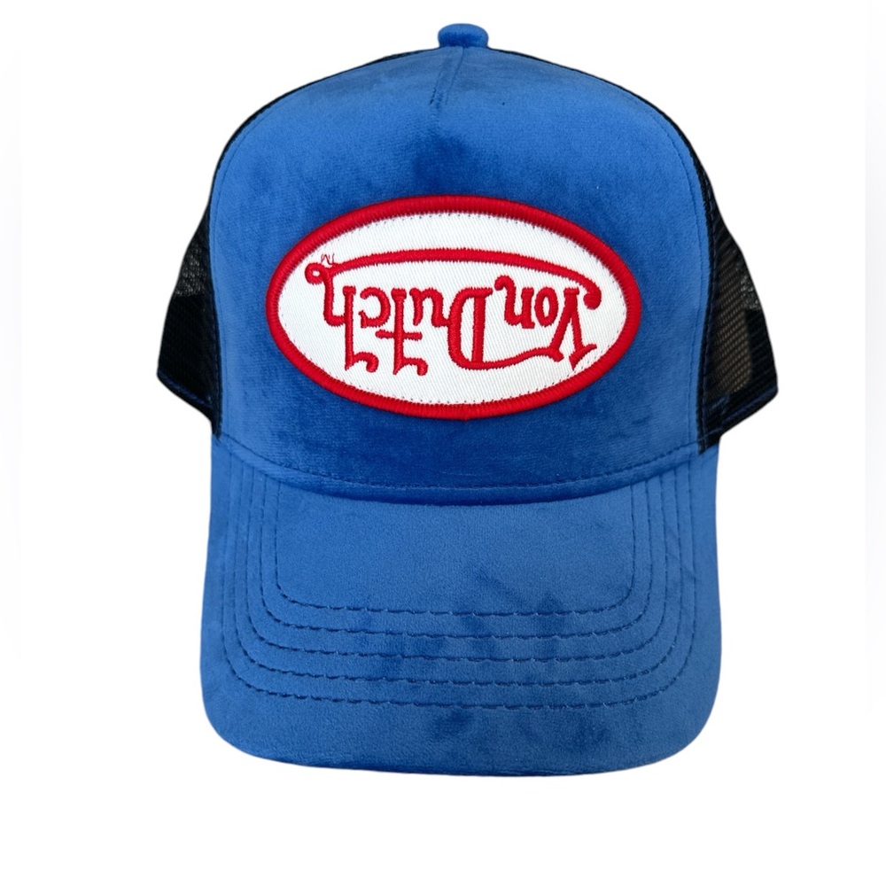 Von Dutch | Velour Vibrant Blue and Black Mesh Trucker Hat Authentic | Unisex